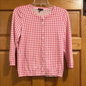 Talbots Pink and White Gingham Button Cardigan 3/4 Sleeves, Size Small